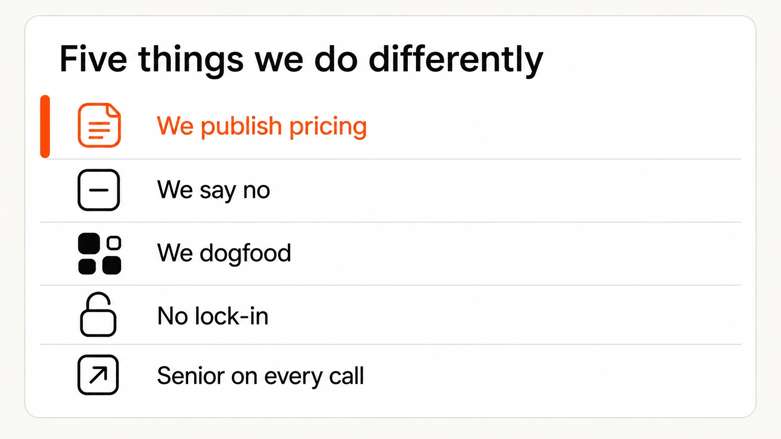 Five operating principles led by publishing pricing and declining work that does not fit
