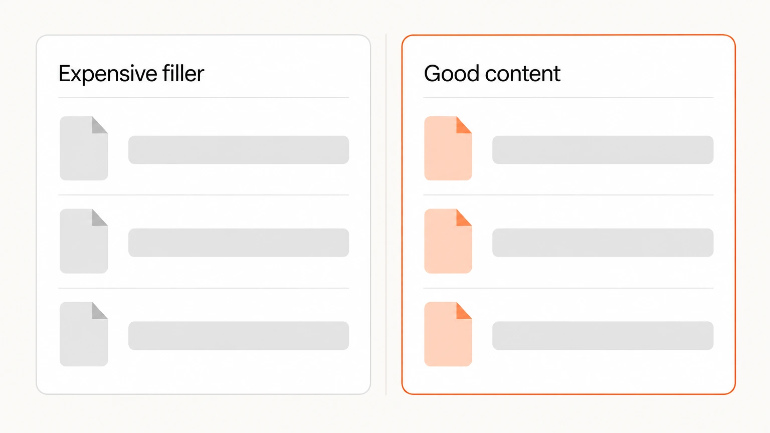 Two panels contrasting filler content against content that passes the swap test