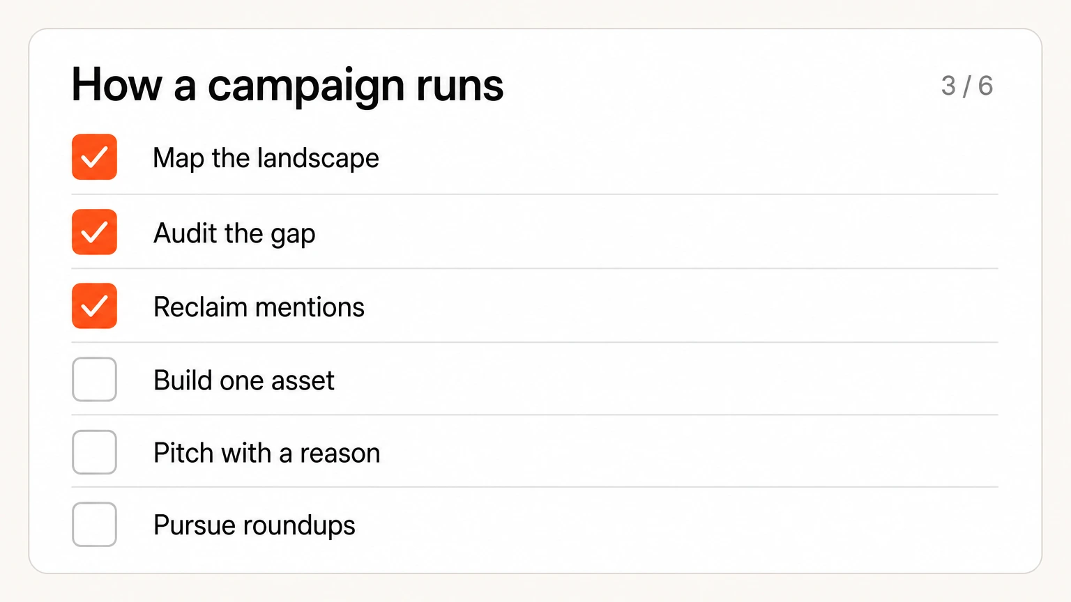 A six-step link building campaign from mapping the landscape to pursuing roundups