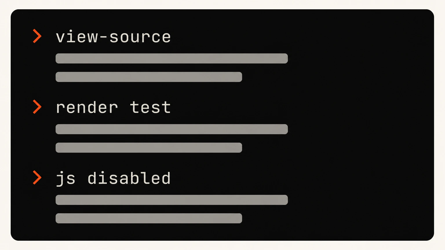 A terminal running three checks on what a crawler receives from a JavaScript page